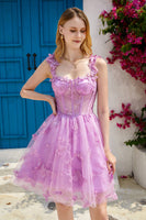 Load image into Gallery viewer, Purple A Line Corset Short Formal Dress with 3D Butterflies