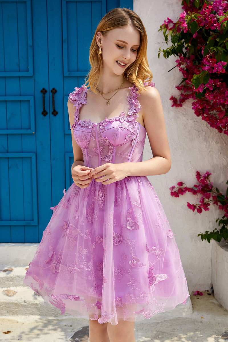Load image into Gallery viewer, Purple A Line Corset Short Formal Dress with 3D Butterflies