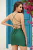 Load image into Gallery viewer, Sparkly Dark Green Beaded Short Formal Dress with Lace