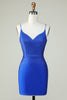 Load image into Gallery viewer, Sheath Spaghetti Straps Royal Blue Short Formal Dress with Beading