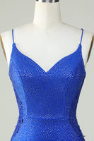 Load image into Gallery viewer, Sheath Spaghetti Straps Royal Blue Short Formal Dress with Beading