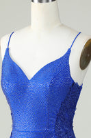 Load image into Gallery viewer, Sheath Spaghetti Straps Royal Blue Short Formal Dress with Beading