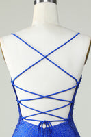 Load image into Gallery viewer, Sheath Spaghetti Straps Royal Blue Short Formal Dress with Beading