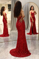 Load image into Gallery viewer, Glitter Red Mermaid Long Mirror Formal Dress With Slit