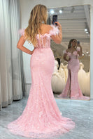Load image into Gallery viewer, Glitter Pink Mermaid Long Formal Corset Formal Dress With Appliques