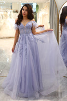 Load image into Gallery viewer, Lilac A Line Long Corset Formal Dress With Appliques