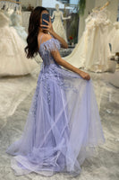 Load image into Gallery viewer, Lilac A Line Tulle Long Corset Appliqued Formal Dress