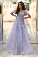 Load image into Gallery viewer, Lilac A Line Long Corset Formal Dress With Appliques