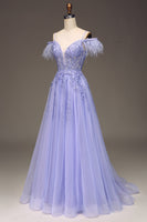 Load image into Gallery viewer, A-Line Cold Shoulder Lilac Corset Formal Dress with Appliques