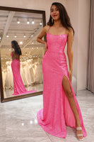 Load image into Gallery viewer, Sparkly Pink Mermaid Long Formal Dress With Slit