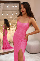 Load image into Gallery viewer, Sparkly Pink Mermaid Long Formal Dress With Slit