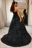 Load image into Gallery viewer, Glitter Black Long Corset Tiered Formal Dress With Slit