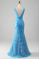 Load image into Gallery viewer, Sparkly Blue Mermaid V-Neck Long Formal Dress With Slit