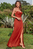 Load image into Gallery viewer, Rust Long Bridesmaid Dress with Slit