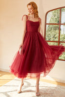 Load image into Gallery viewer, Red Polka Dots Spaghetti Straps Formal Dress