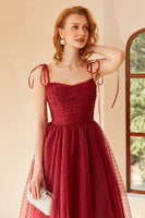 Load image into Gallery viewer, Red Polka Dots Spaghetti Straps Formal Dress