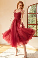 Load image into Gallery viewer, Red Polka Dots Spaghetti Straps Formal Dress