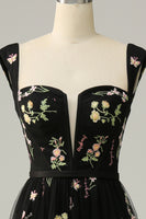 Load image into Gallery viewer, A Line Sweetheart Black Long Formal Dress with Embroidery