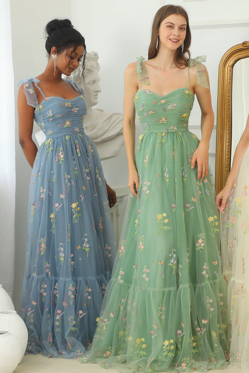 Load image into Gallery viewer, Green Long Formal Dress With Embroidery