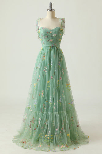 Green Long Formal Dress With Embroidery