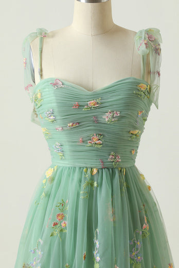 Green Long Formal Dress With Embroidery