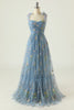 Load image into Gallery viewer, Grey Blue Long Formal Dress With Embroidery