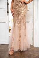 Load image into Gallery viewer, Champagne Sequins Mother of the Bride Dress