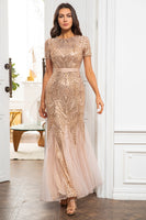 Load image into Gallery viewer, Champagne Sequins Mother of the Bride Dress