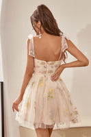 Load image into Gallery viewer, Cute A Line Spaghetti Straps Champagne Semi Formal Dresses with Embroidery