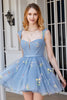 Load image into Gallery viewer, Cute A Line Sweetheart Grey Blue Short Formal Dress with Embroidery