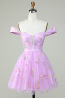 Load image into Gallery viewer, Cute A Line Sweetheart Purple Short Formal Dress with Embroidery