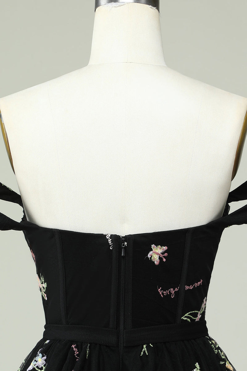 Load image into Gallery viewer, Black A Line Off the Shoulder Short Formal Dress