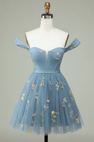 Load image into Gallery viewer, Black A Line Off the Shoulder Short Formal Dress