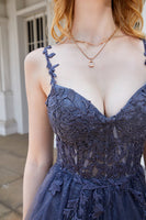 Load image into Gallery viewer, A Line Spaghetti Straps Grey Short Formal Dress with Appliques