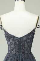 Load image into Gallery viewer, Cute A Line Spaghetti Straps Grey Short Formal Dress with Appliques