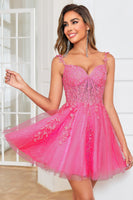 Load image into Gallery viewer, Stylish A Line Spaghetti Straps Pink Short Formal Dress with Appliques