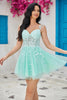 Load image into Gallery viewer, Unique A Line Spaghetti Straps Mint Short Formal Dress with Appliques