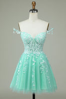 Load image into Gallery viewer, Cute A Line Spaghetti Straps Mint Short Formal Dress with Appliques