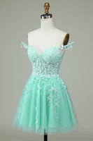 Load image into Gallery viewer, Cute A Line Spaghetti Straps Mint Short Formal Dress with Appliques
