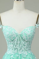 Load image into Gallery viewer, Cute A Line Spaghetti Straps Mint Short Formal Dress with Appliques
