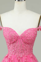 Load image into Gallery viewer, Cute A Line Spaghetti Straps Pink Short Formal Dress with Appliques