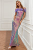 Load image into Gallery viewer, Light Purple Sequined Gradient Evening Dress with Feathers