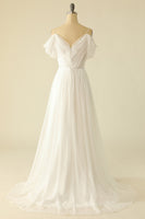 Load image into Gallery viewer, White Off the Shoulder Tulle Wedding Dress