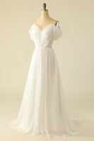 Load image into Gallery viewer, White Off the Shoulder Tulle Wedding Dress