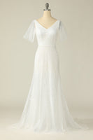 Load image into Gallery viewer, White V Neck Lace Wedding Dress