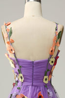 Load image into Gallery viewer, Dark Purple Spaghetti Straps Formal Dress With 3D Flowers