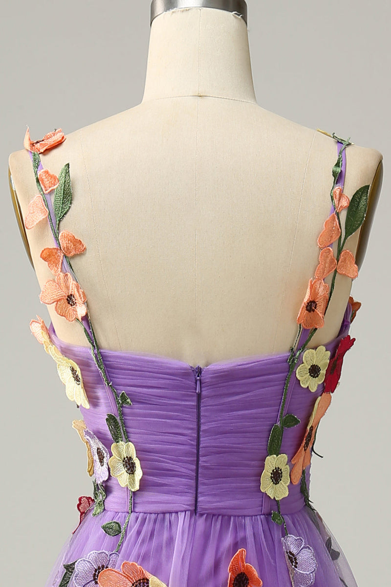 Load image into Gallery viewer, Dark Purple Spaghetti Straps Formal Dress With 3D Flowers