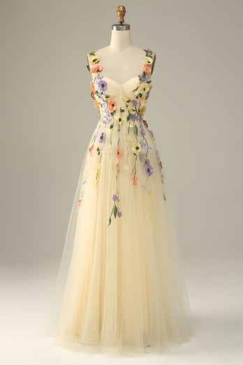 Dark Purple Spaghetti Straps Formal Dress With 3D Flowers