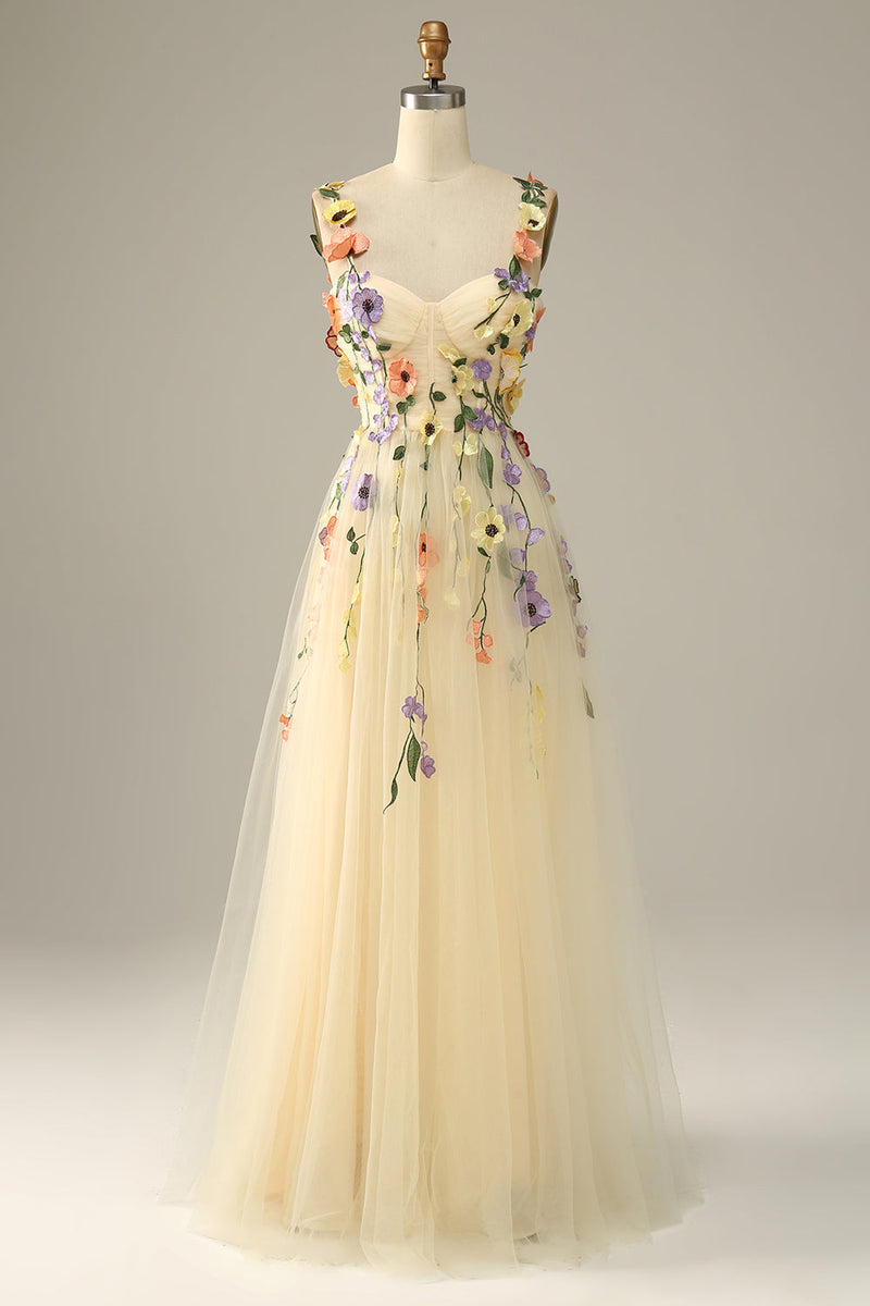 Load image into Gallery viewer, Purple Spaghetti Straps Long Formal Dress With 3D Flowers