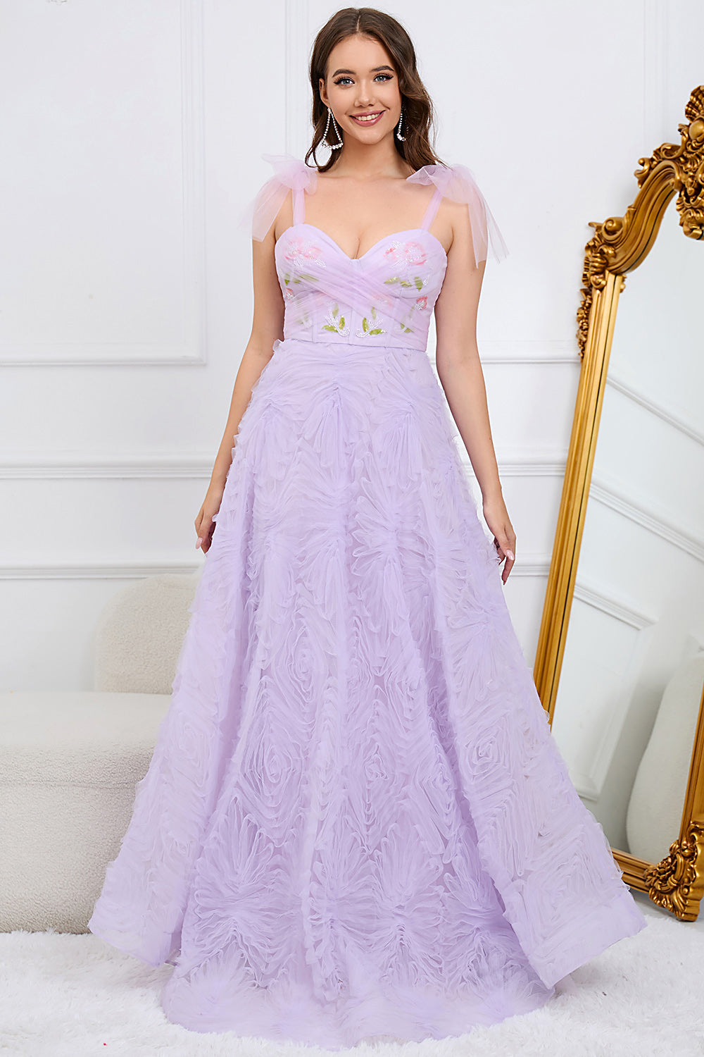 Purple A-Line Formal Dress With Embroidery